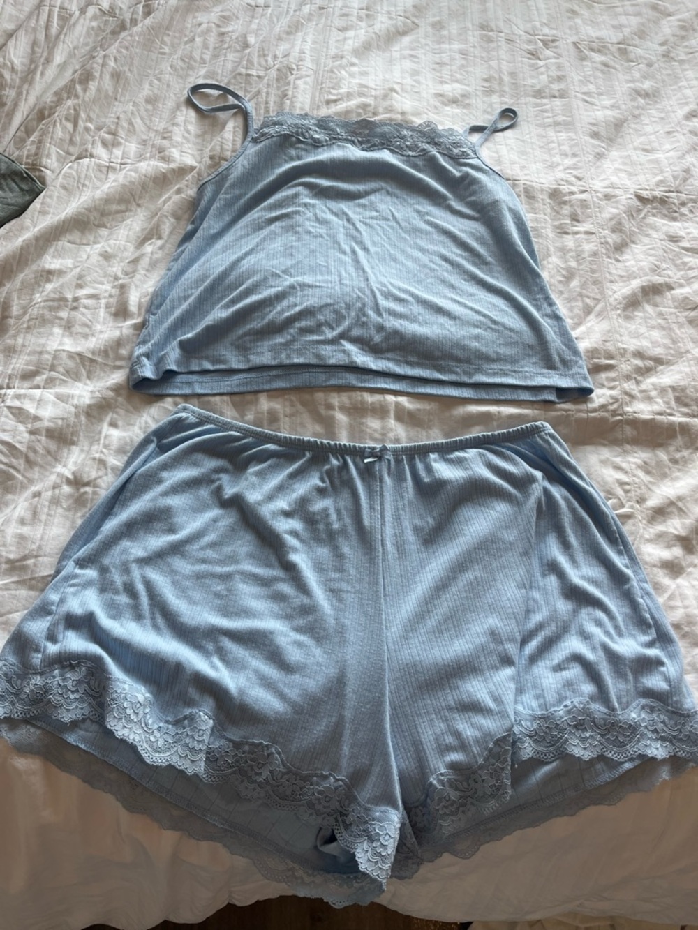 Target Light Blue Lace-Trim Ribbed Cami & Shorts Pajama Set